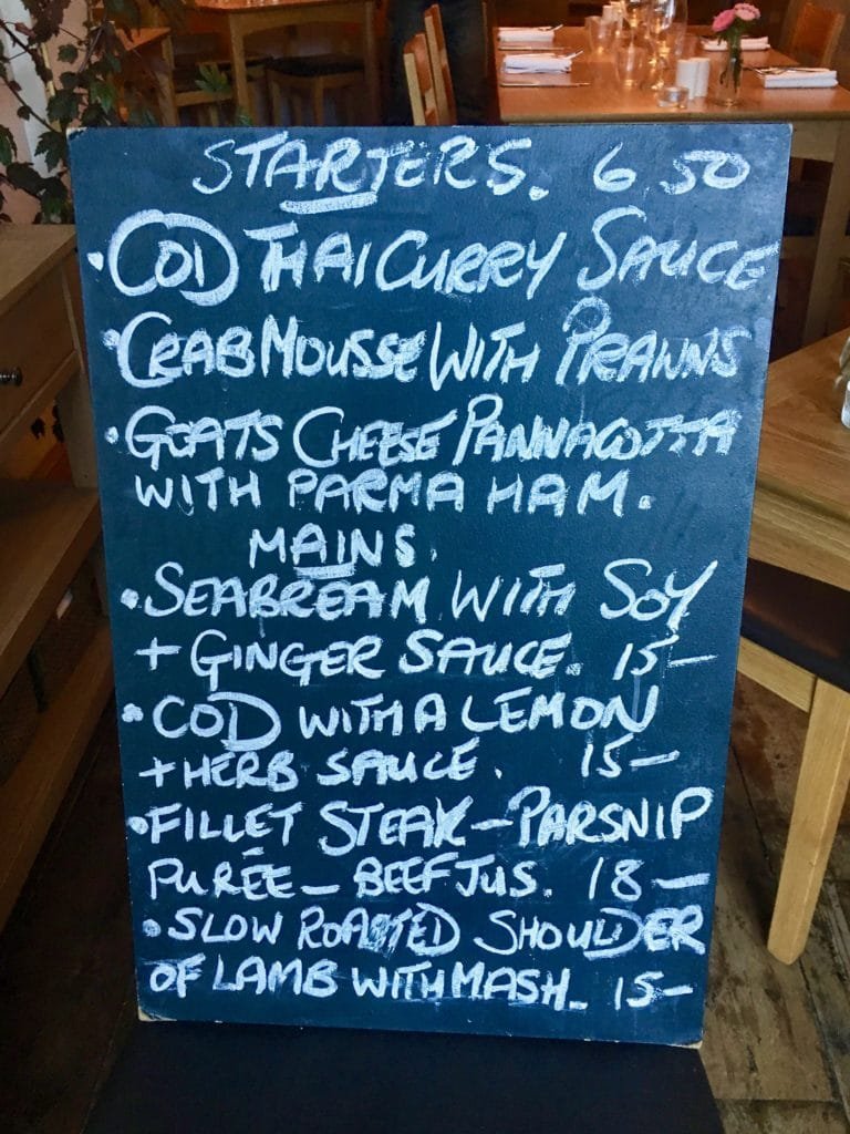 Number 3 Restaurant - Sample Evening Menu